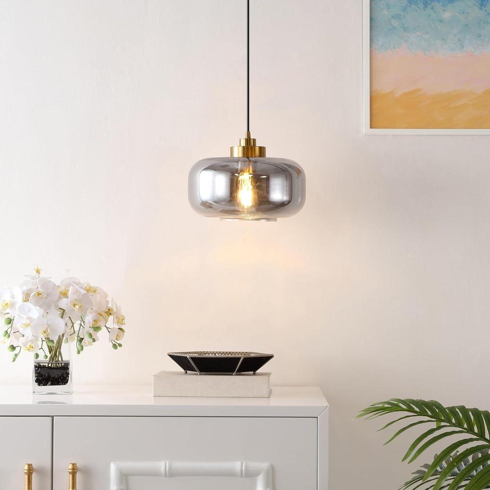 image:imageSAFAVIEH Lighting Collection Edge Smoke GreyBrass Adjustable Pendant Hanging Light Fixture Ideal for Dining Room Kitchen Island Entryway LED Bulb Included