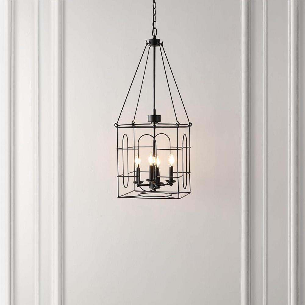 image:imageSAFAVIEH Lighting Collection Flatbush Black 4Light Hanging Adjustable Chandelier Light Fixture LED Bulbs Included