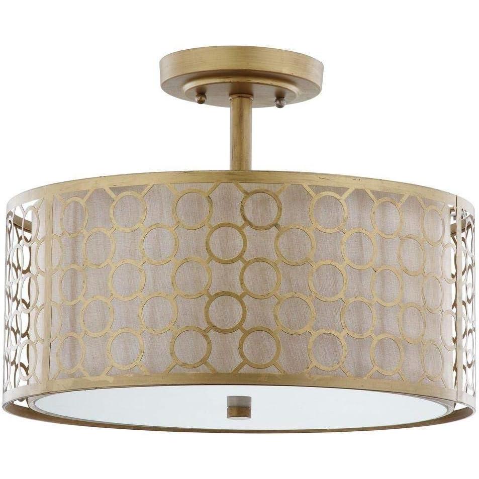 image:imageSAFAVIEH Lighting Collection Giotta Farmhouse Antique Gold 16inch Diameter Semi Flush Mount Ceiling Light Fixture LED Bulbs IncludedAntique Gold