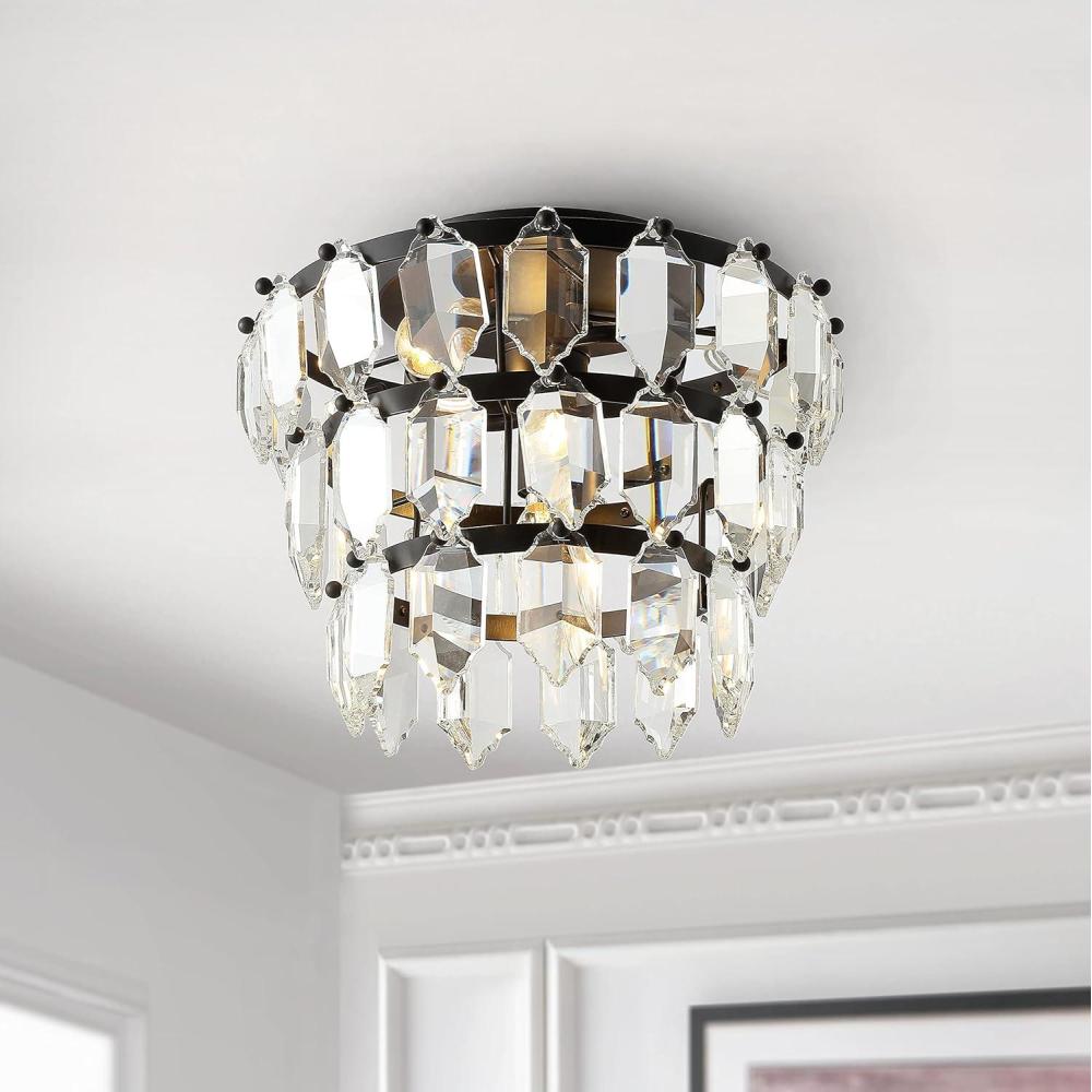 image:imageSAFAVIEH Lighting Collection Gorson Black MetalCrystal 3Light Kitchen Bathroom Dining Bedroom Foyer Hallway Flush Mount LED Bulbs Included