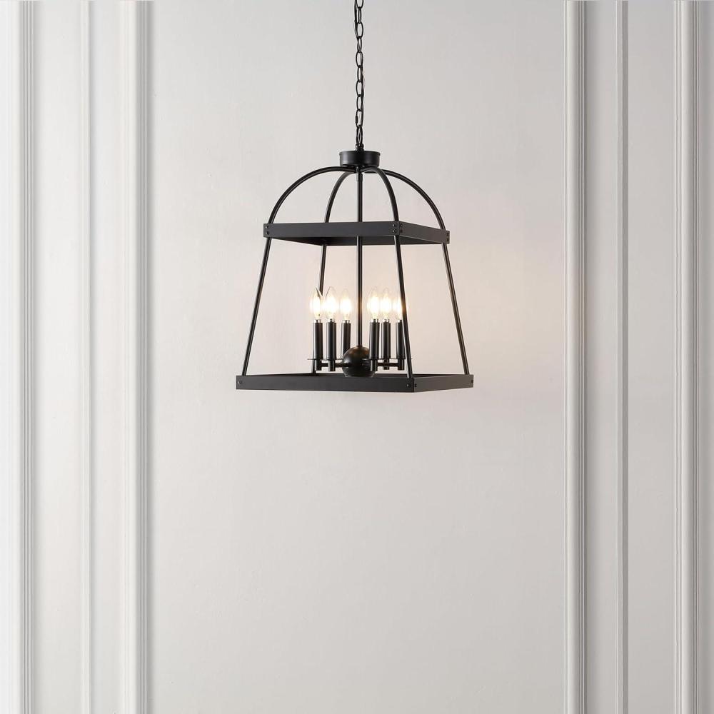 image:imageSAFAVIEH Lighting Collection Gracyn Black 6Light Hanging Adjustable Chandelier Light Fixture LED Bulbs Included