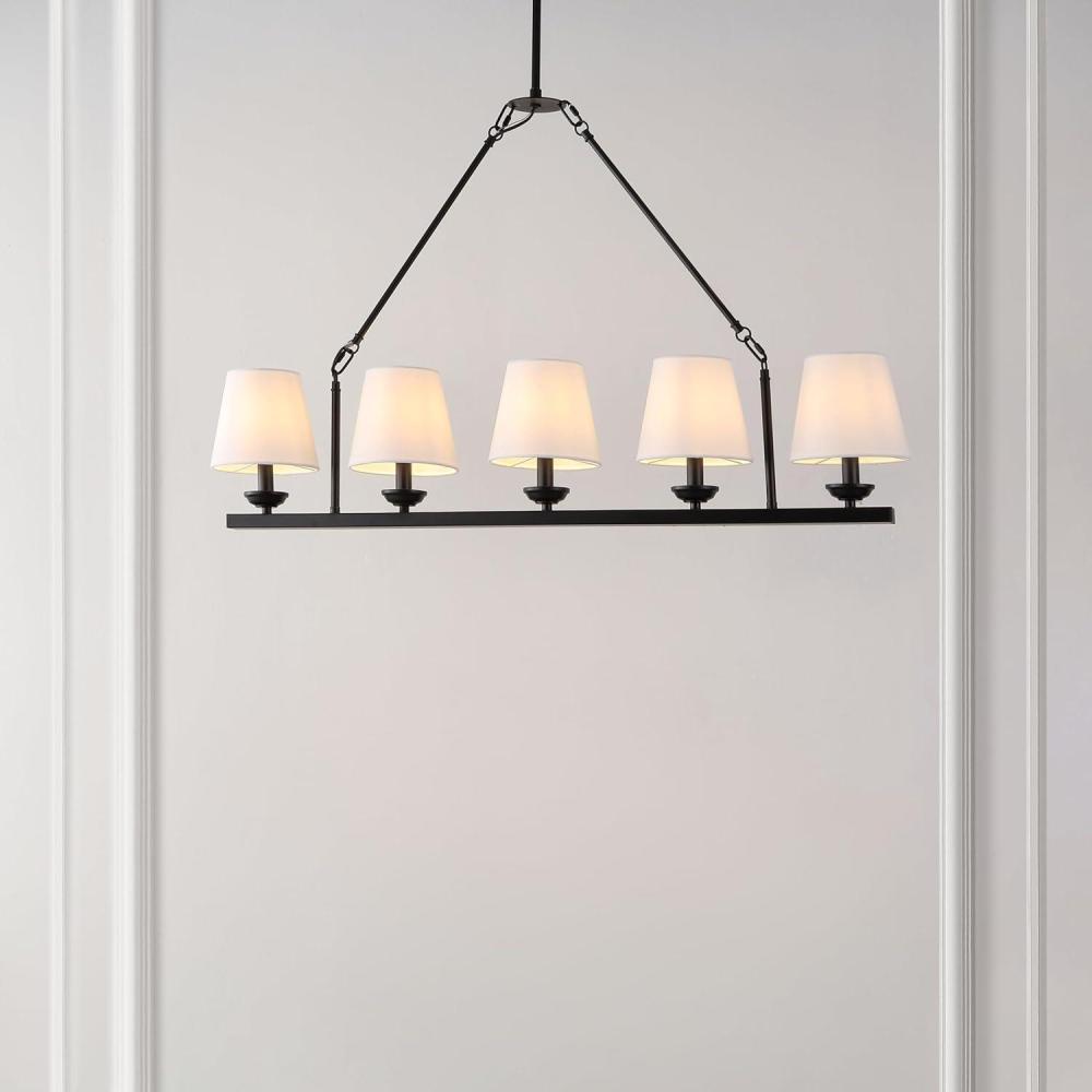 image:imageSAFAVIEH Lighting Collection Josphete BlackWhite Shade 5Light Linear Adjustable Hanging Adjustable Chandelier Light Fixture