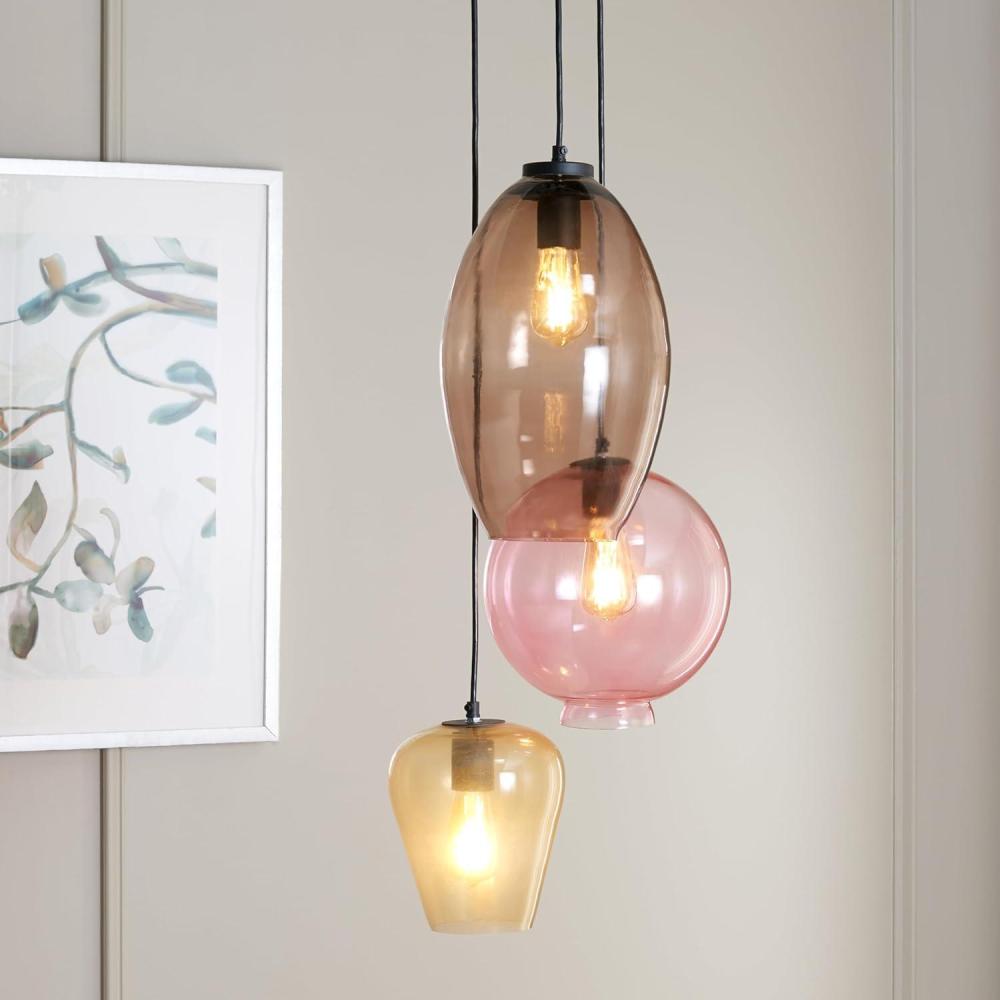 image:imageSAFAVIEH Lighting Collection Keoni 3Light Multicolored Glass Shade Adjustable Hanging Pendant Light Fixture LED Bulbs Included