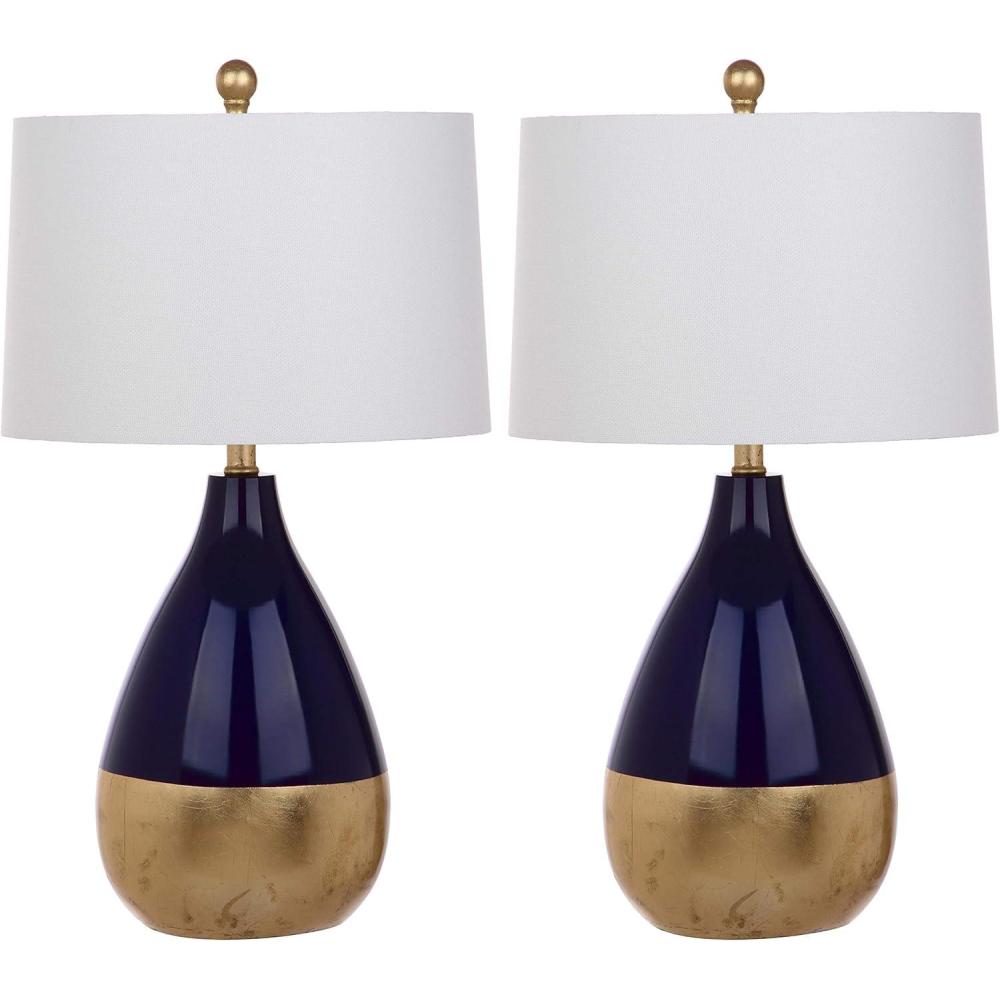 image:imageSAFAVIEH Lighting Collection Kingship Modern Contemporary Navy  Gold 24inch Bedroom Living Room Home Office Desk Nightstand Table Lamp Set of 2 LED Bulbs IncludedNavyGold  Set of 2