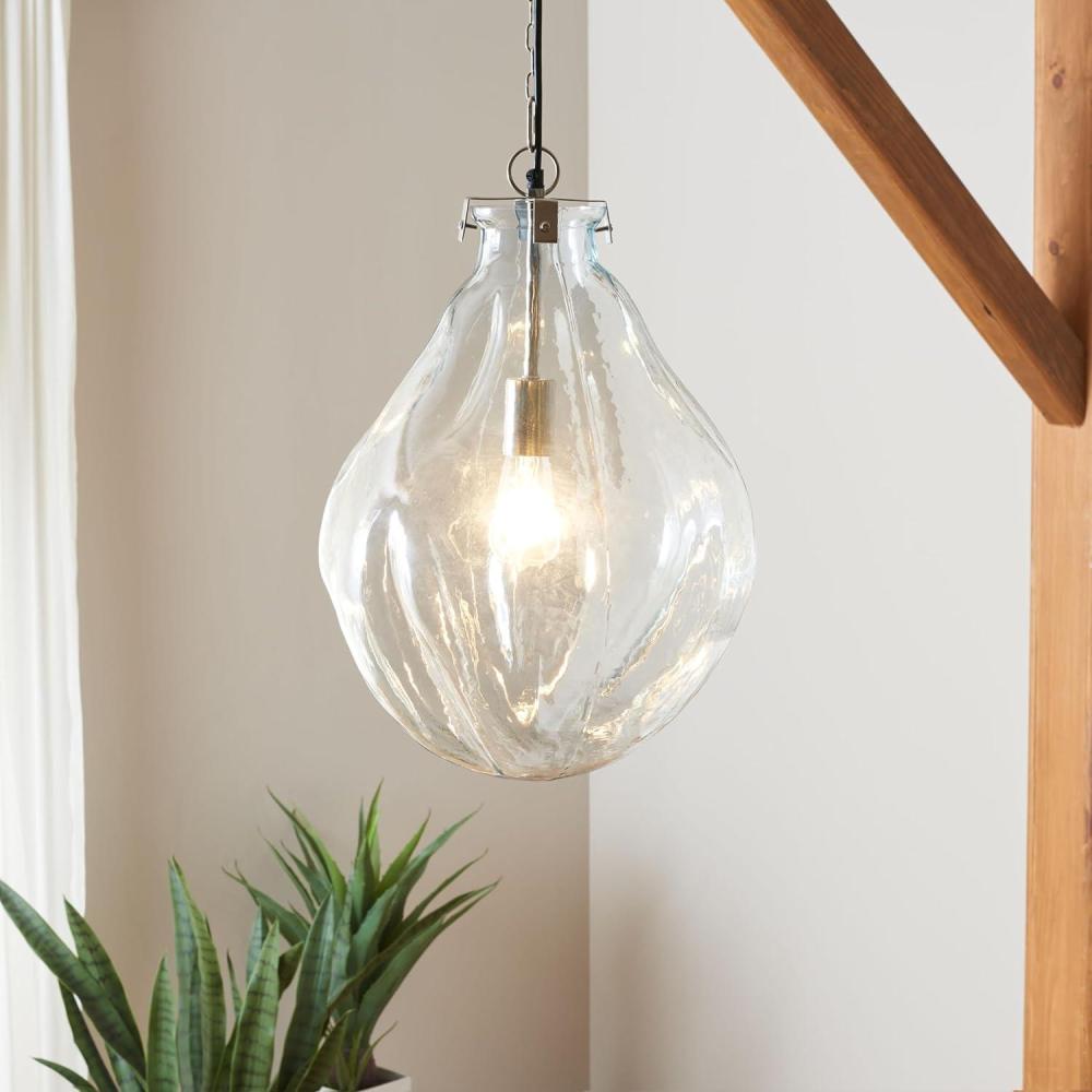 image:imageSAFAVIEH Lighting Collection Kinney ClearNickel Adjustable Pendant Hanging Light Fixture Ideal for Dining Room Kitchen Island Entryway LED Bulb Included