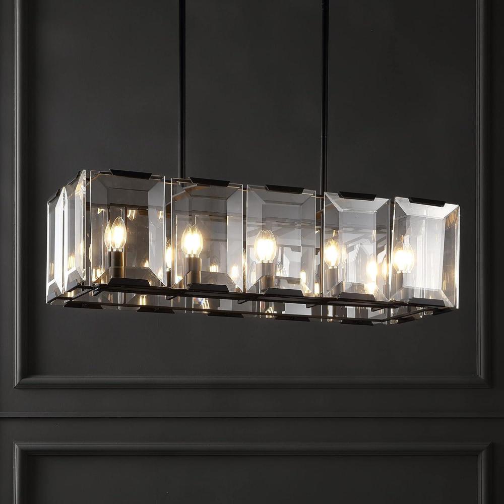 image:imageSAFAVIEH Lighting Collection Merissa Art Deco Crystal 15inch Diameter Adjustable Hanging Linear Chandelier Light Fixture LED Bulbs Included