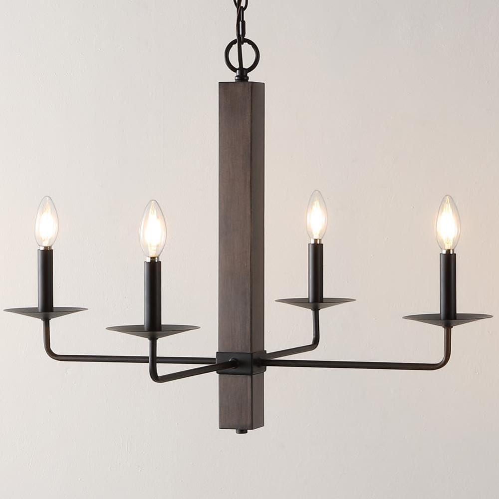 image:imageSAFAVIEH Lighting Collection Oakly Farmhouse BlackWalnut 4Light Adjustable Chandelier Light Fixture Ideal for Dining Room Kitchen Island Foyer Entryway LED Bulbs Included