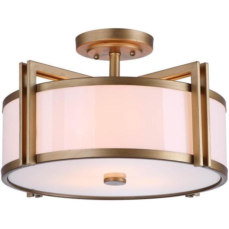 image:imageSAFAVIEH Lighting Collection Orb Chrome 17inch Diameter Semi Flush Mount Ceiling Light Fixture LED Bulbs IncludedGold