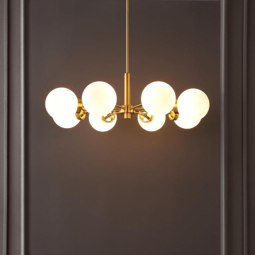 image:imageSAFAVIEH Lighting Collection Prosie GoldWhite 8Light Hanging Adjustable Chandelier Light Fixture LED Bulbs Included