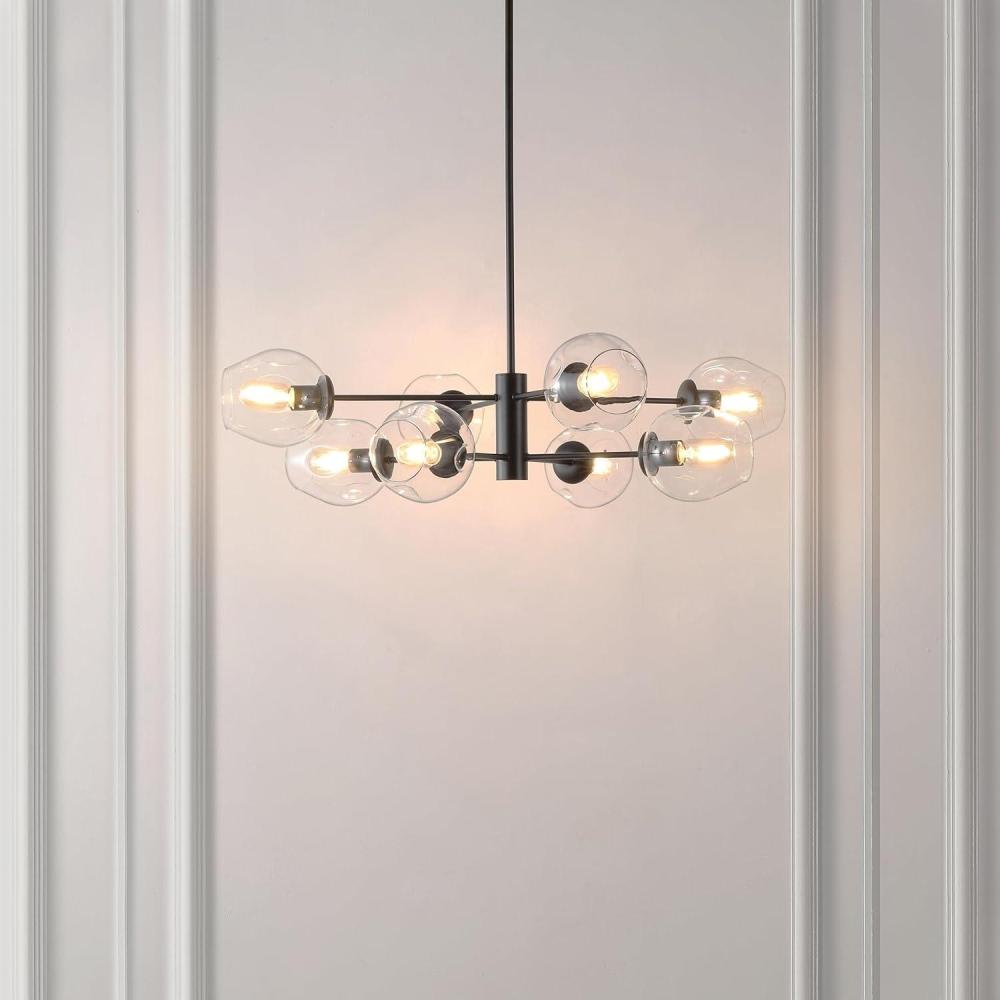 image:imageSAFAVIEH Lighting Collection Pythea BlackClear 8Light Hanging Adjustable Chandelier Light Fixture LED Bulbs Included