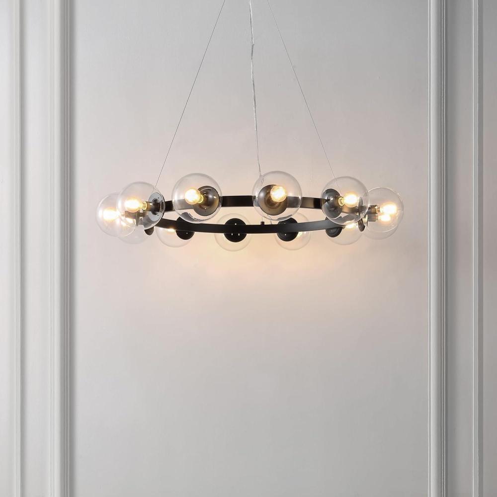 image:imageSAFAVIEH Lighting Collection Rylian Black 12Light Round Hanging Adjustable Chandelier Light Fixture LED Bulbs IncludedBlack