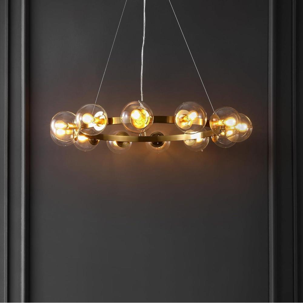 image:imageSAFAVIEH Lighting Collection Rylian Black 12Light Round Hanging Adjustable Chandelier Light Fixture LED Bulbs IncludedBrass
