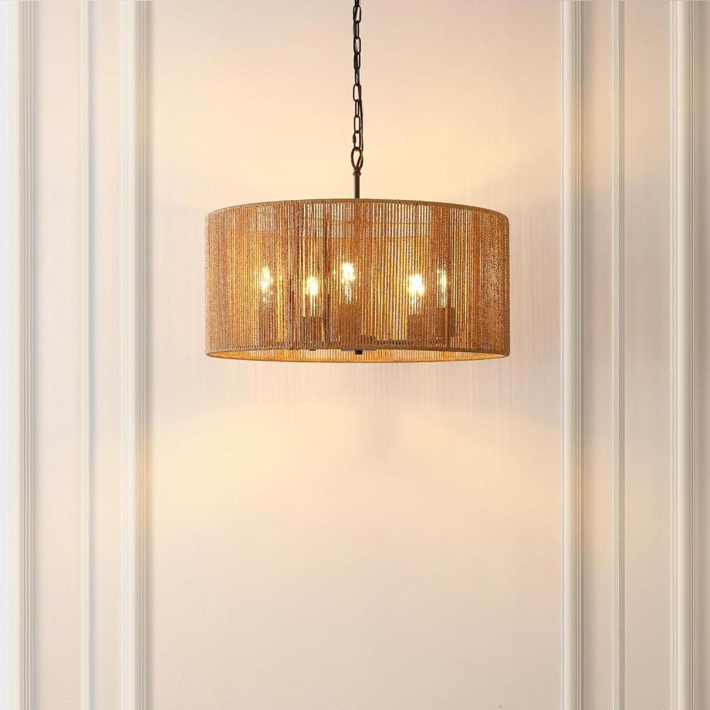 image:imageSAFAVIEH Lighting Collection Rylumi NaturalBlack 5Light Adjustable Pendant Chandelier Hanging Light Fixture Ideal for Dining Room Kitchen Island Entryway LED Bulbs Included