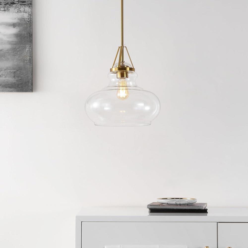 image:imageSAFAVIEH Lighting Collection Salud Brass GoldClear Adjustable Pendant Hanging Light Fixture Ideal for Dining Room Kitchen Island Entryway LED Bulb Included