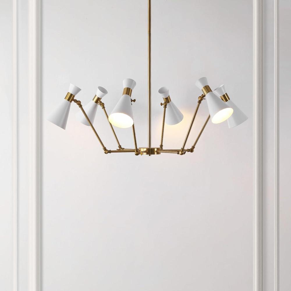 image:imageSAFAVIEH Lighting Collection Shiraz BrassWhite 6Light Hanging Adjustable Chandelier Light Fixture LED Bulbs Included