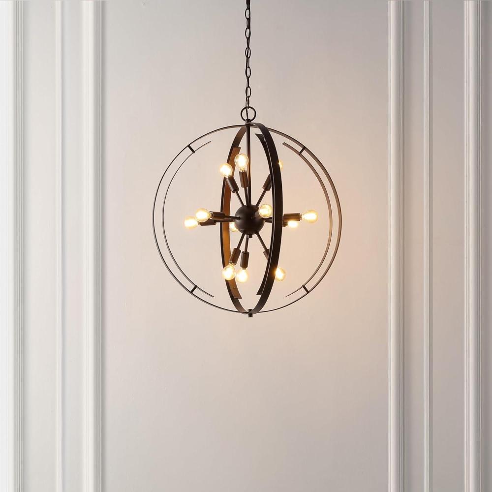 image:imageSAFAVIEH Lighting Collection Syosset OilRubbed Bronze 12Light Pendant Hanging Light Fixture Ideal for Dining Room Kitchen Island Entryway LED Bulb Included