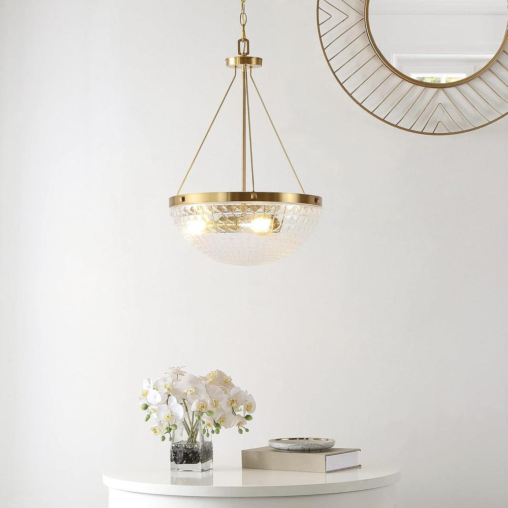 image:imageSAFAVIEH Lighting Collection Thorin Art Deco Brass Gold 3Light 17inch Pendant Chandelier