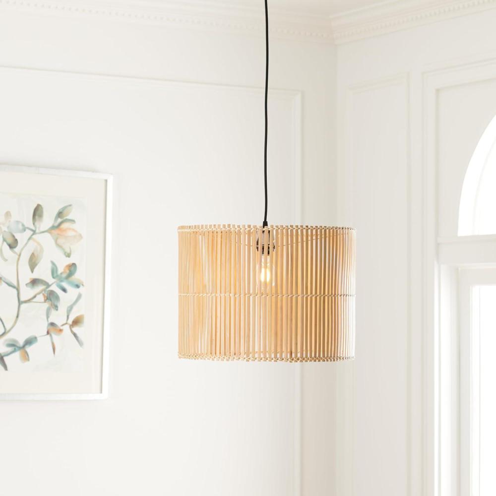 image:imageSAFAVIEH Lighting Collection Valley White Washed Adjustable Pendant Hanging Light Fixture Ideal for Dining Room Kitchen Island Entryway LED Bulb IncludedNatural