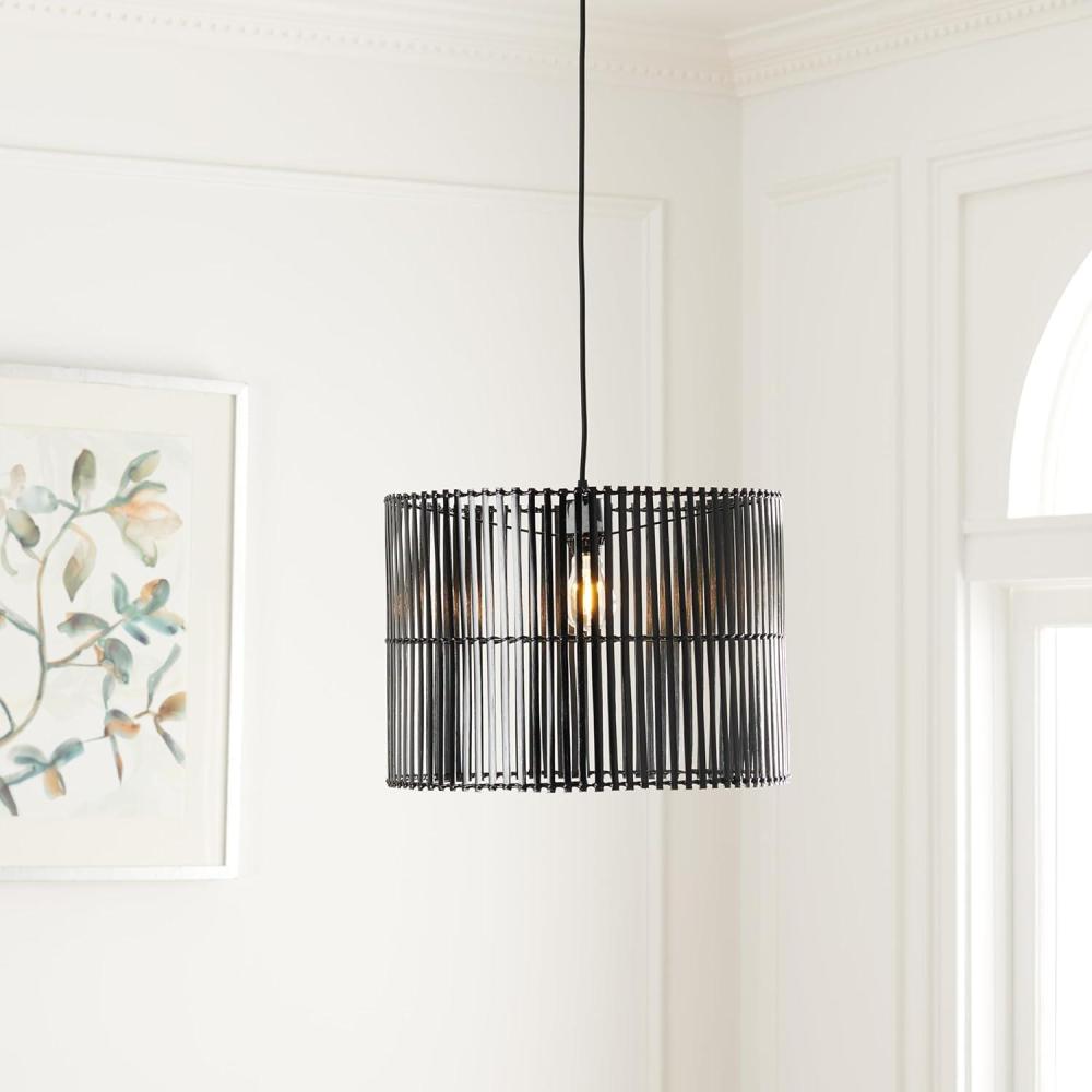 image:imageSAFAVIEH Lighting Collection Valley White Washed Adjustable Pendant Hanging Light Fixture Ideal for Dining Room Kitchen Island Entryway LED Bulb IncludedBlack
