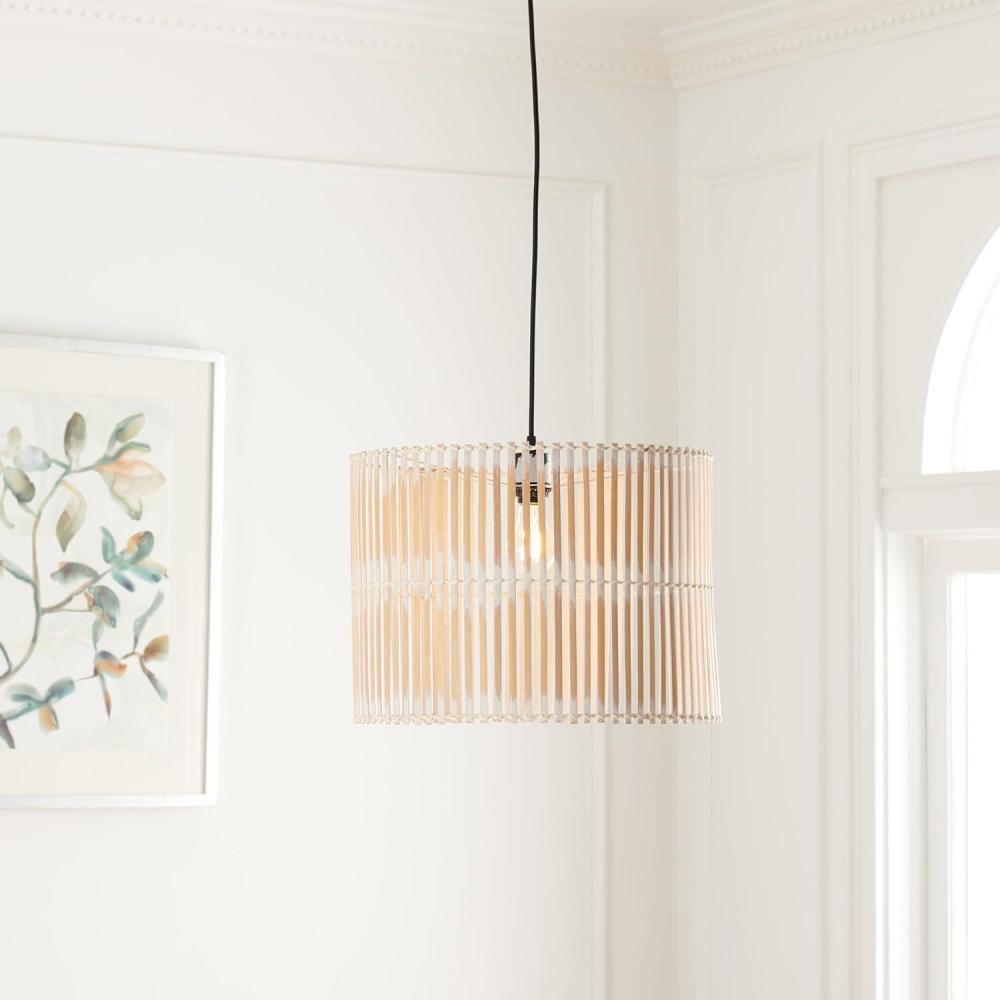 image:imageSAFAVIEH Lighting Collection Valley White Washed Adjustable Pendant Hanging Light Fixture Ideal for Dining Room Kitchen Island Entryway LED Bulb IncludedWhite Washed
