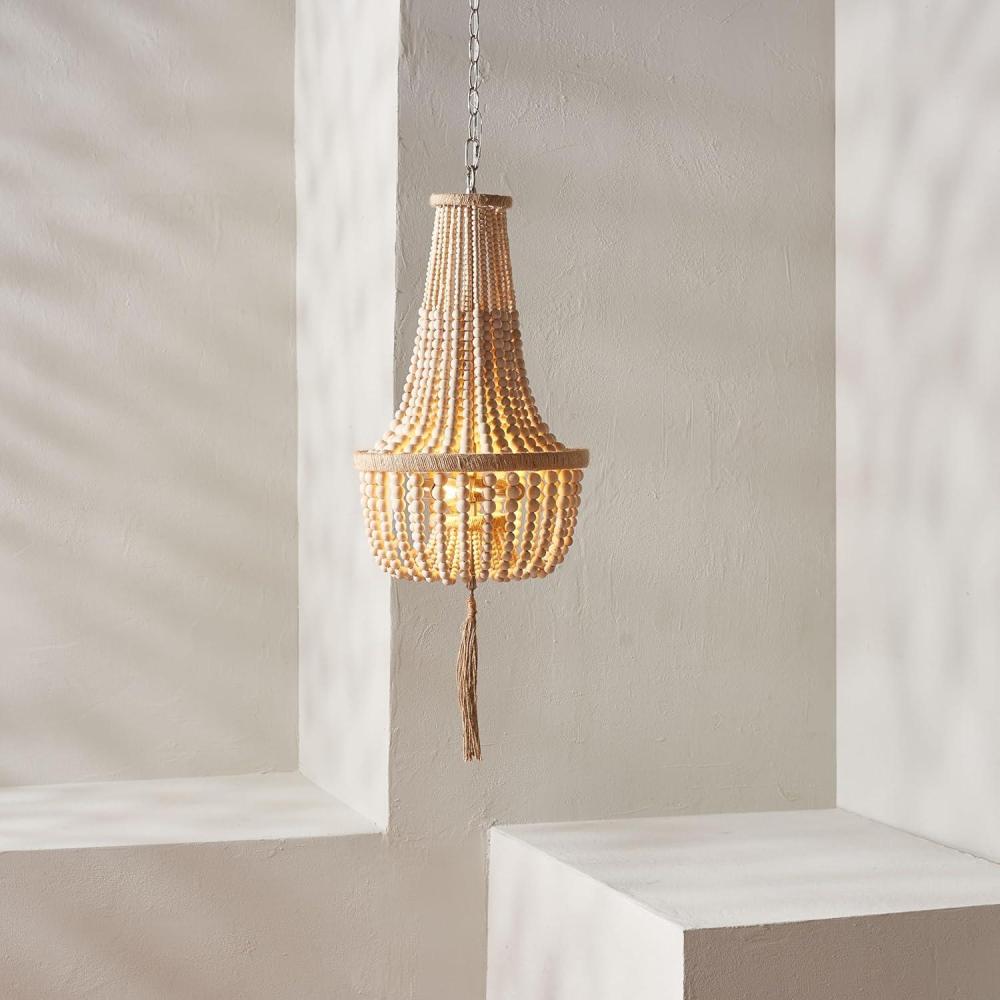 image:imageSAFAVIEH PND4082A Wynne Bohemian Adjustable Brown Beaded Tassel 2Light LED Bulbs Included Pendant