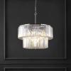 SAFAVIEH Couture Lighting Collection Viviann Art Deco Chrome/Clear Crystal 2-Tier Hanging Adjustable Chandelier Light Fixture (LED Bulbs Included)