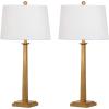 SAFAVIEH Lighting Collection – Andino Set of 2 Gold Leaf Table Lamps with White Drum Shades, 32-Inch Bedroom or Living Room Lamps, LED Bulbs Included (TBL4024A-SET2)