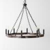 SAFAVIEH Lighting Collection Brookville Black/Brown 8-Light Round Wagon Wheel Hanging Adjustable Chandelier Light Fixture (LED Bulbs Included)