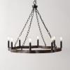 SAFAVIEH Lighting Collection Brookville Black/Brown 8-Light Round Wagon Wheel Hanging Adjustable Chandelier Light Fixture (LED Bulbs Included)