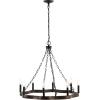 SAFAVIEH Lighting Collection Brookville Black/Brown 8-Light Round Wagon Wheel Hanging Adjustable Chandelier Light Fixture (LED Bulbs Included)