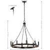 SAFAVIEH Lighting Collection Brookville Black/Brown 8-Light Round Wagon Wheel Hanging Adjustable Chandelier Light Fixture (LED Bulbs Included)