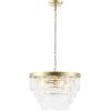 SAFAVIEH Lighting Collection Chrys Glass/Gold 3-Light Adjustable Hanging Adjustable Chandelier Light Fixture (LED Bulbs Included)