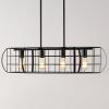 SAFAVIEH Lighting Collection Daxton Industrial Black Linear Cage 4-Light Hanging Adjustable Chandelier Light Fixture (LED Bulbs Included)