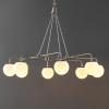 SAFAVIEH Lighting Collection Denneau Brushed Nickel/White 8-Light Hanging Adjustable Chandelier Light Fixture (LED Bulbs Included)