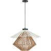 SAFAVIEH Lighting Collection Gaia Brown/White Raffia Adjustable Pendant Hanging Light Fixture, Ideal for Dining Room, Kitchen Island, Entryway (LED Bulb Included)
