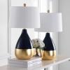 SAFAVIEH Lighting Collection Kingship Modern Contemporary Navy / Gold 24-inch Bedroom Living Room Home Office Desk Nightstand Table Lamp Set of 2 (LED Bulbs Included)(Navy/Gold – Set of 2)