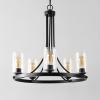SAFAVIEH Lighting Collection Modern Emersyn Black/Glass 5-Light Round Wagon Wheel Hanging Adjustable Chandelier Light Fixture (LED Bulbs Included)