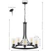 SAFAVIEH Lighting Collection Modern Emersyn Black/Glass 5-Light Round Wagon Wheel Hanging Adjustable Chandelier Light Fixture (LED Bulbs Included)