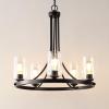 SAFAVIEH Lighting Collection Modern Emersyn Black/Glass 5-Light Round Wagon Wheel Hanging Adjustable Chandelier Light Fixture (LED Bulbs Included)