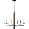 SAFAVIEH Lighting Collection Penbrook Black/Walnut 6-Light Candelabra Hanging Adjustable Chandelier Light Fixture (LED Bulbs Included)