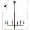 SAFAVIEH Lighting Collection Penbrook Black/Walnut 6-Light Candelabra Hanging Adjustable Chandelier Light Fixture (LED Bulbs Included)