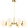 SAFAVIEH Lighting Collection Prosie Gold/White 8-Light Hanging Adjustable Chandelier Light Fixture (LED Bulbs Included)