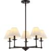 SAFAVIEH Lighting Collection Rowley Modern Farmhouse 5-Light Adjustable Chandelier Light Fixture with Fabric Shades, Ideal for Dining Room, Kitchen Island, Foyer, Entryway (LED Bulbs Included)