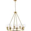 SAFAVIEH Lighting Collection Sveda Mid-Century Modern Brass 8-Light Wagon Wheel Chandelier Round Light Fixture, Ideal for Dining Room, Kitchen Island, Foyer, Entryway (LED Bulb Included)