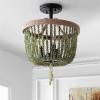 Safavieh Lighting Davin Green and Black Beaded 3-Light Flush Mount (LED Bulbs Included)