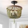 Safavieh Lighting Davin Green and Black Beaded 3-Light Flush Mount (LED Bulbs Included)