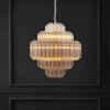 SAFAVIEH Couture Lighting Collection Adaline Art Deco Nickel/Clear Glass Tiered Hanging Adjustable Chandelier Light Fixture (LED Bulbs Included)