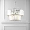 SAFAVIEH Couture Lighting Collection Viviann Art Deco Chrome/Clear Crystal 2-Tier Hanging Adjustable Chandelier Light Fixture (LED Bulbs Included)