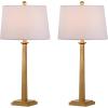 SAFAVIEH Lighting Collection – Andino Set of 2 Gold Leaf Table Lamps with White Drum Shades, 32-Inch Bedroom or Living Room Lamps, LED Bulbs Included (TBL4024A-SET2)