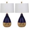 SAFAVIEH Lighting Collection Kingship Modern Contemporary Navy / Gold 24-inch Bedroom Living Room Home Office Desk Nightstand Table Lamp Set of 2 (LED Bulbs Included)(Navy/Gold – Set of 2)